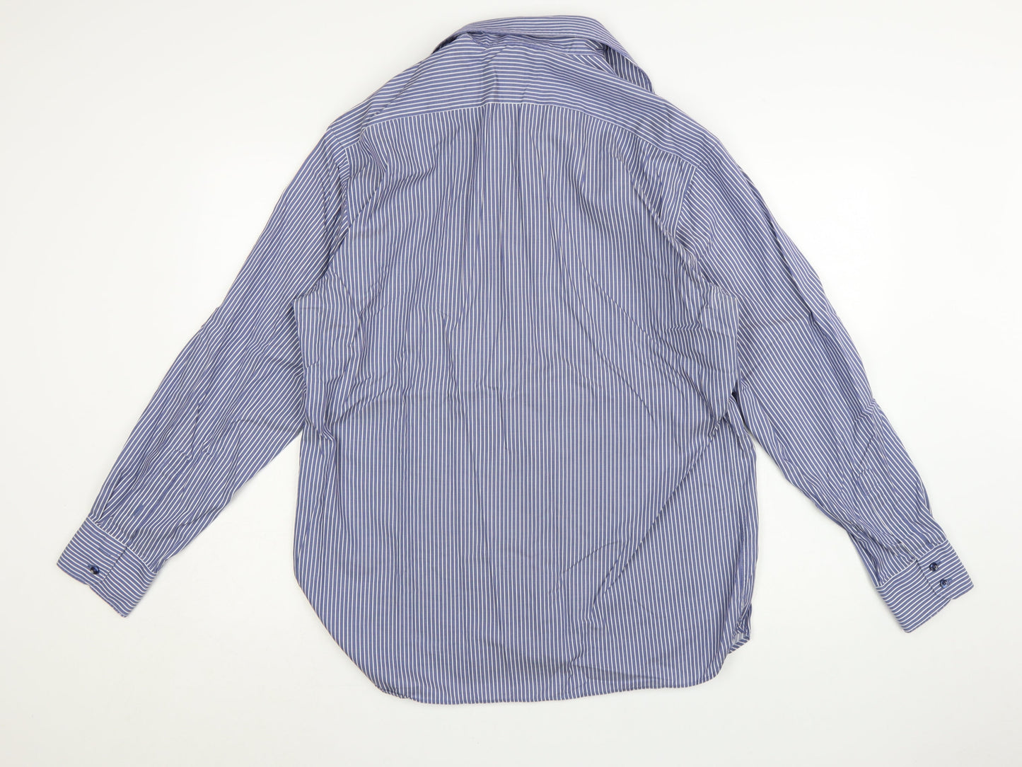 Marks and Spencer Autograph Blue Striped Non-Iron Cotton Shirt 16.5in Men's Regular Fit