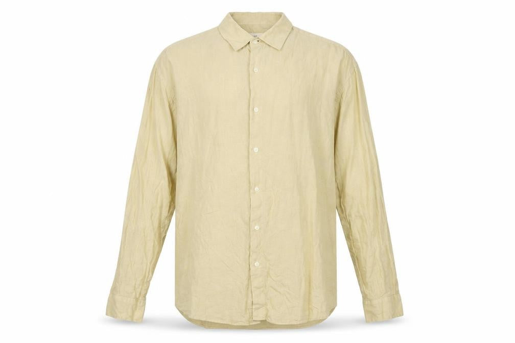 Marks & Spencer Men's Beige Linen Long Sleeve Button-Up Shirt Small