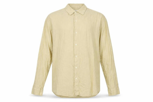 Marks & Spencer Men's Beige Linen Long Sleeve Button-Up Shirt Small