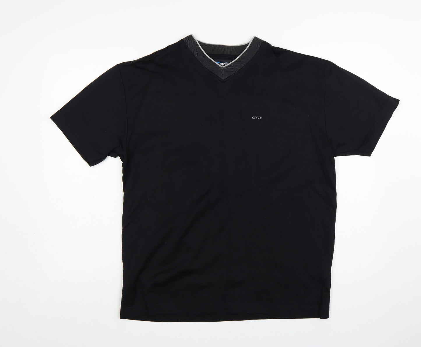 Civvy Men's Black V-Neck Short Sleeve Cotton Blend T-Shirt Size M
