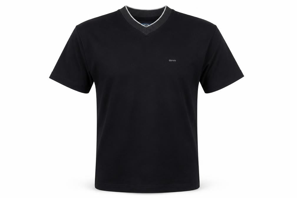 Civvy Men's Black V-Neck Short Sleeve Cotton Blend T-Shirt Size M