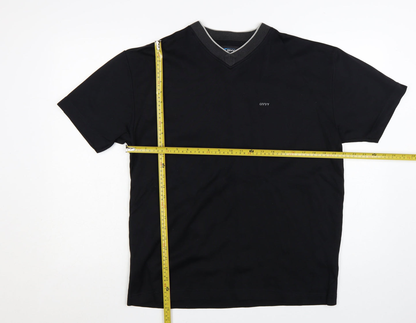Civvy Men's Black V-Neck Short Sleeve Cotton Blend T-Shirt Size M