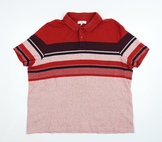 Marks and Spencer Men's Red Striped 2XL Cotton Polo Shirt
