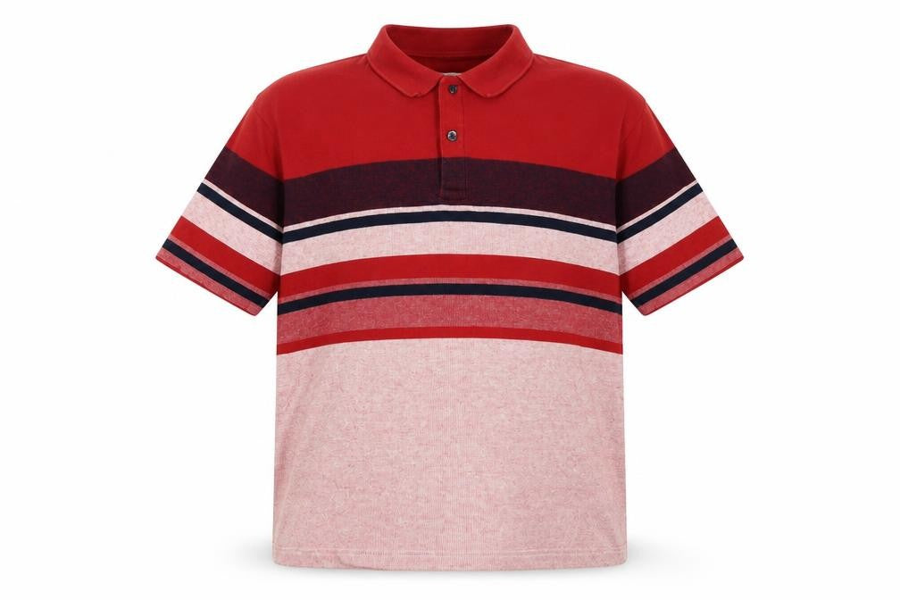 Marks & Spencer Men's Red Striped 2XL Cotton Polo Shirt