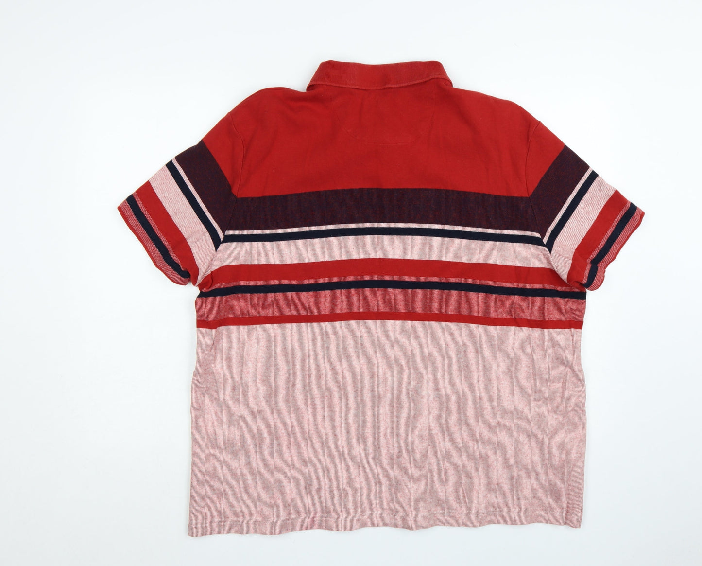 Marks and Spencer Men's Red Striped 2XL Cotton Polo Shirt