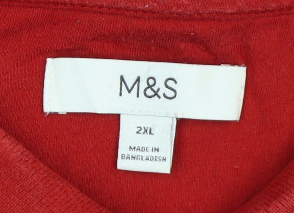 Marks and Spencer Men's Red Striped 2XL Cotton Polo Shirt