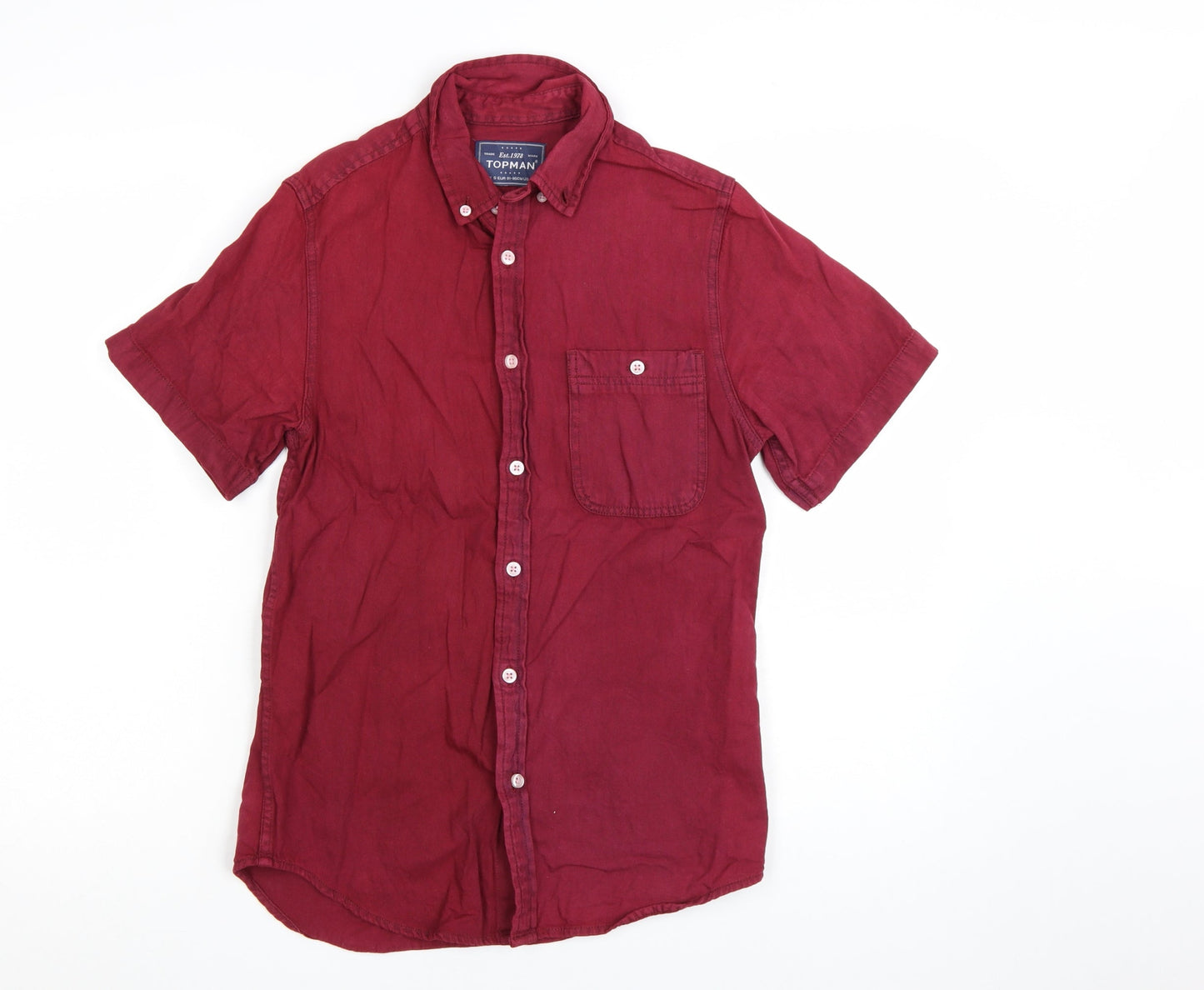 Topman Men's Red Short Sleeve Classic Fit Cotton Button-Up Shirt S