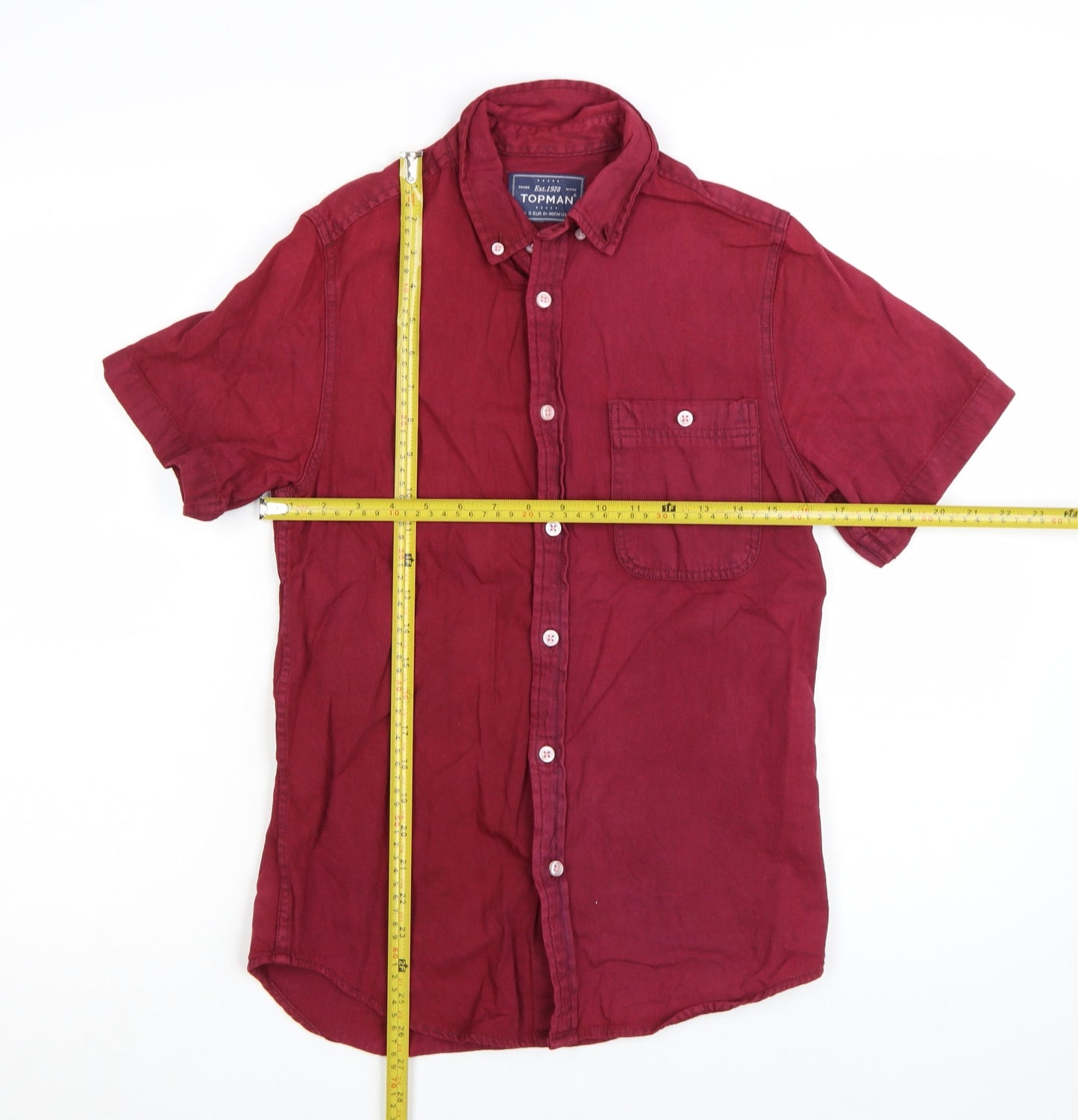 Topman Men's Red Short Sleeve Classic Fit Cotton Button-Up Shirt S