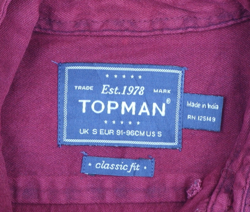 Topman Men's Red Short Sleeve Classic Fit Cotton Button-Up Shirt S