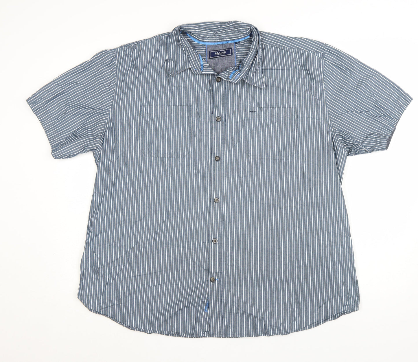 Maine New England Men's Blue Striped Cotton Short Sleeve Shirt XL