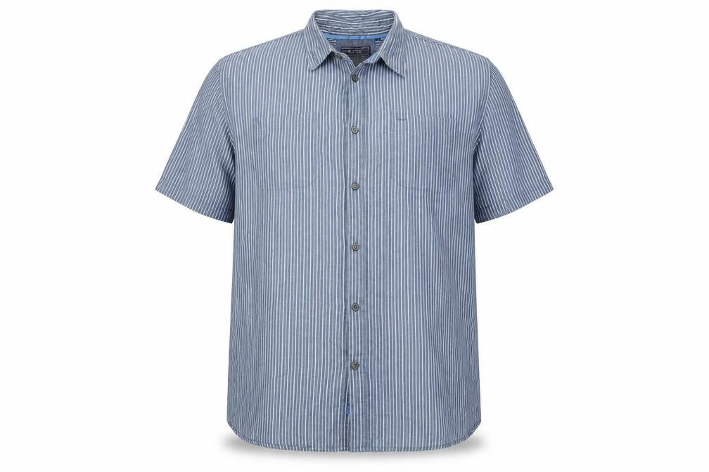 Maine New England Men's Blue Striped Cotton Short Sleeve Shirt XL