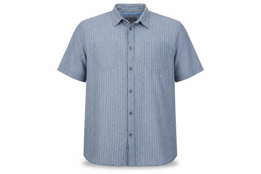Maine New England Men's Blue Striped Cotton Short Sleeve Shirt XL