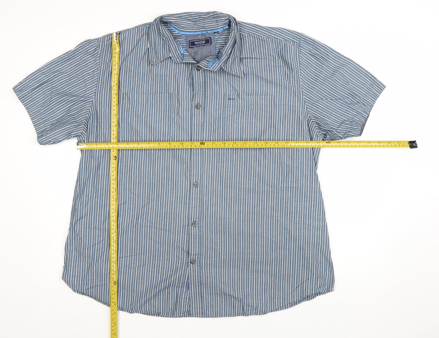 Maine New England Men's Blue Striped Cotton Short Sleeve Shirt XL