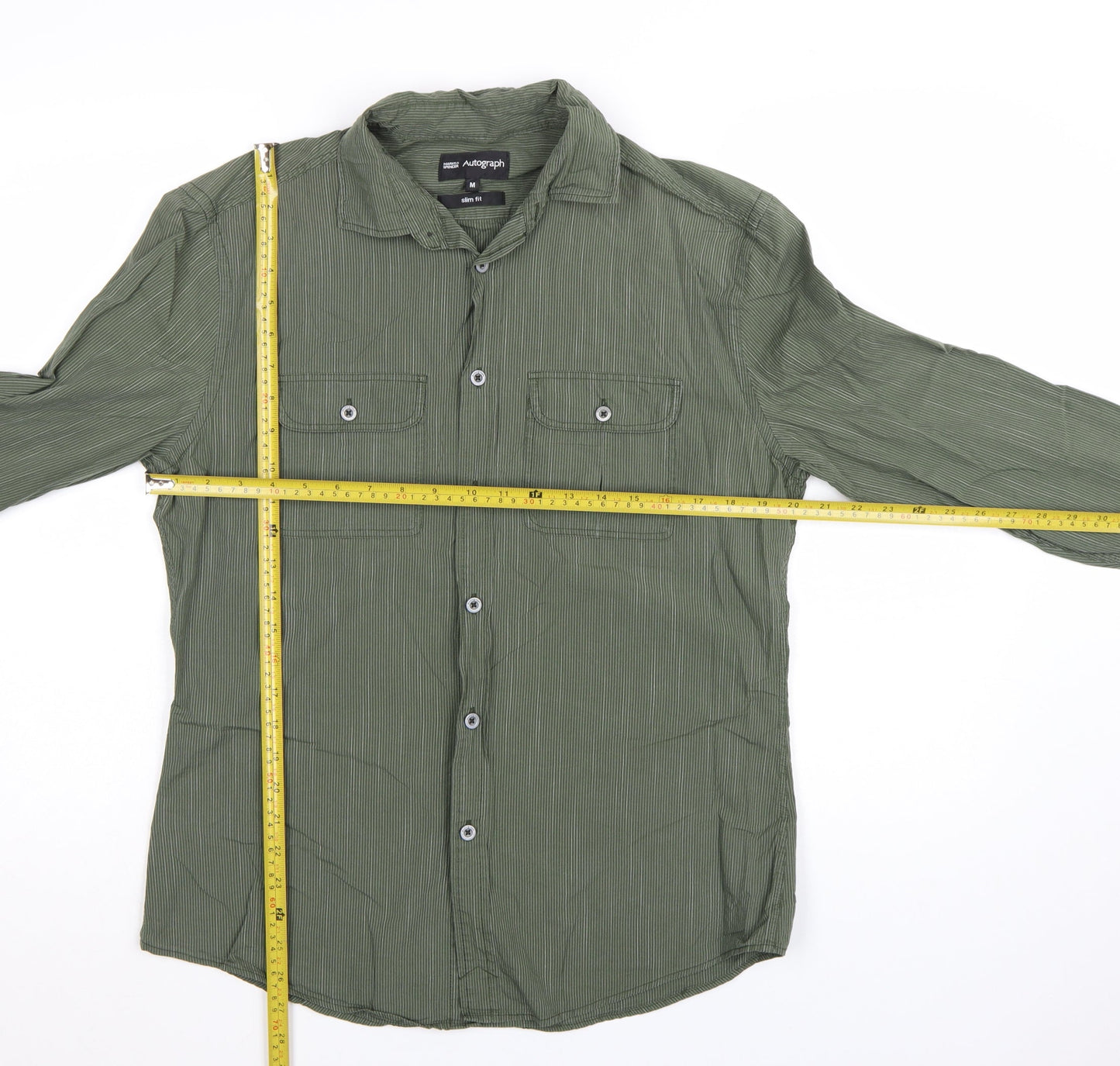 Marks and Spencer Autograph Men's Green Slim Fit Cotton Button-Up Shirt M