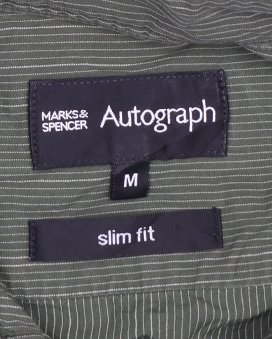 Marks and Spencer Autograph Men's Green Slim Fit Cotton Button-Up Shirt M