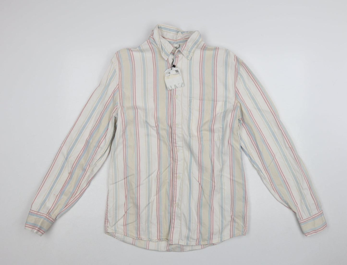 Zara Men's Multicoloured Striped Relaxed Fit Cotton Long Sleeve Shirt Size S