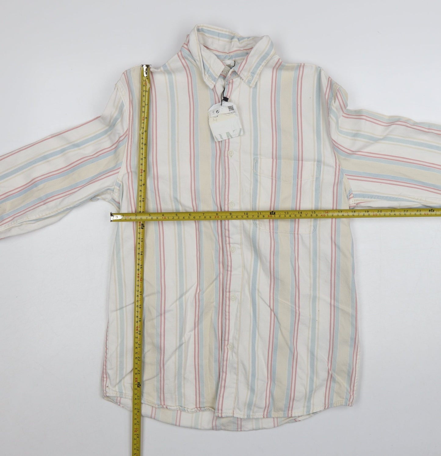 Zara Men's Multicoloured Striped Relaxed Fit Cotton Long Sleeve Shirt Size S