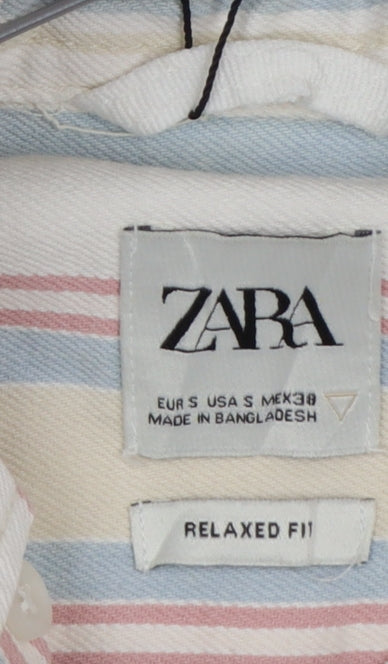 Zara Men's Multicoloured Striped Relaxed Fit Cotton Long Sleeve Shirt Size S