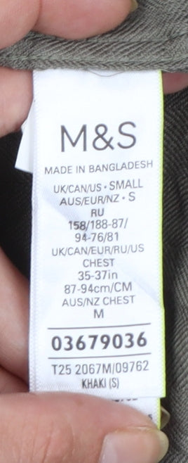 Marks and Spencer Men's Green Linen Short Sleeve Button-Up Shirt S