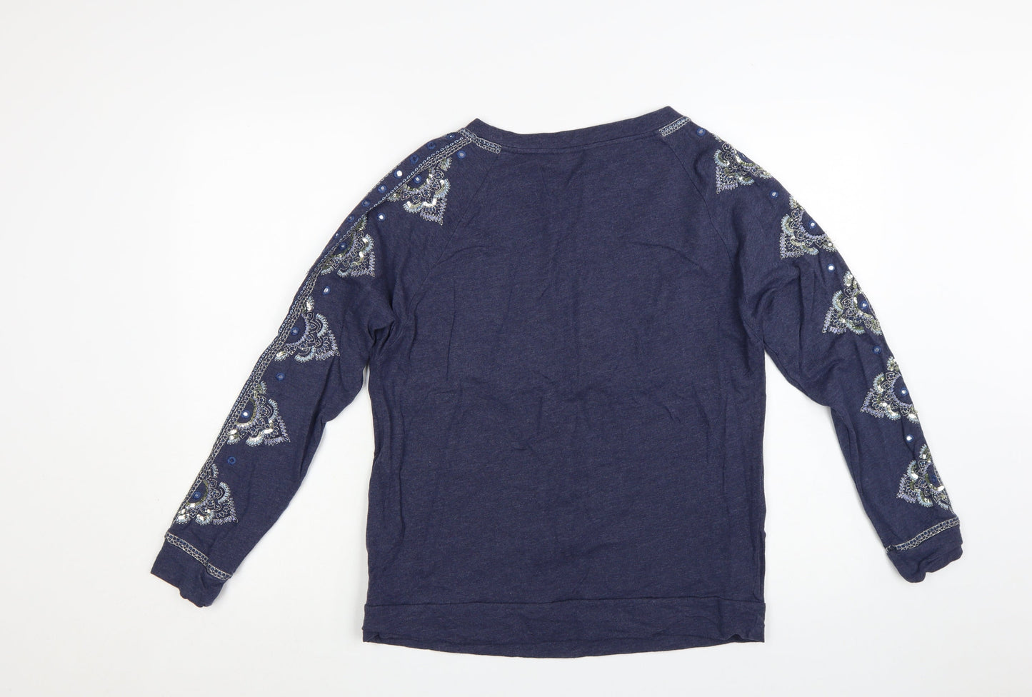 Monsoon Women Blue Embellished Long Sleeve T-Shirt Size S