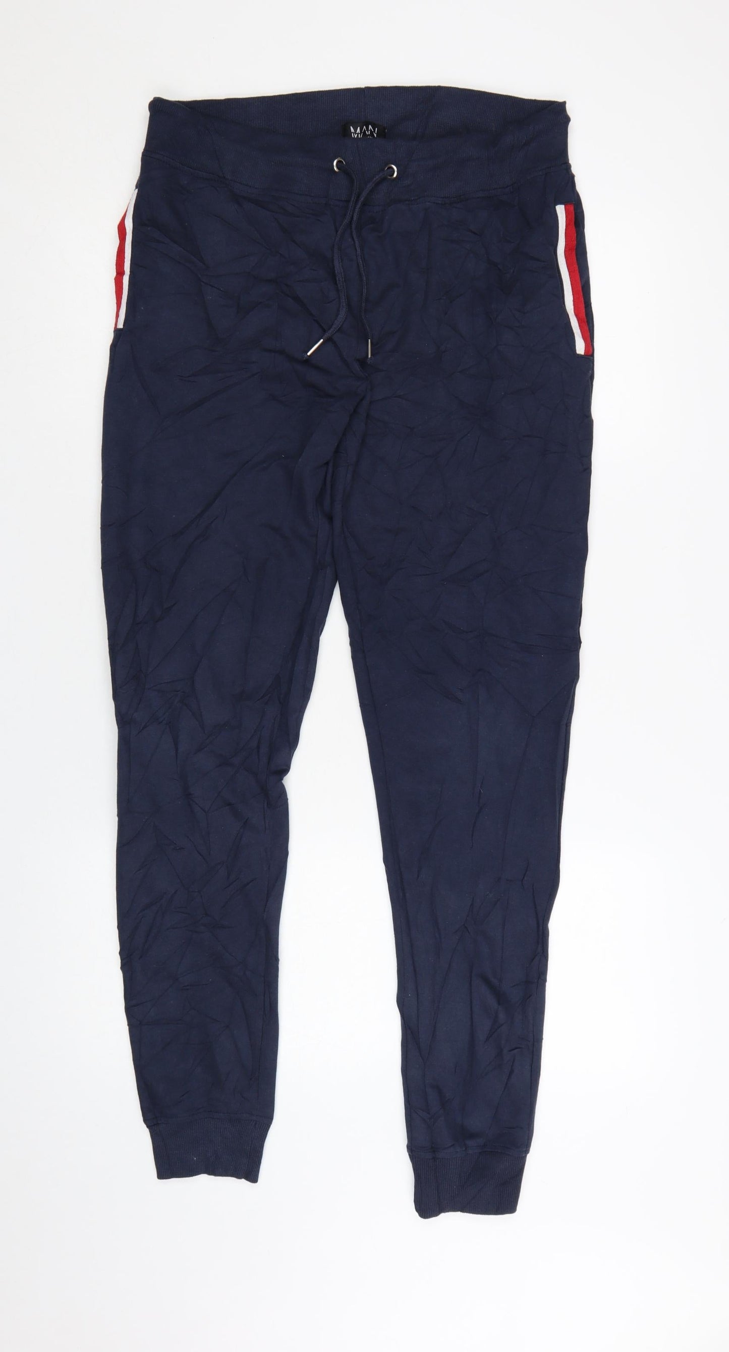 boohooMAN Men's Blue Jogger Trousers L Regular Fit Elastic Waist
