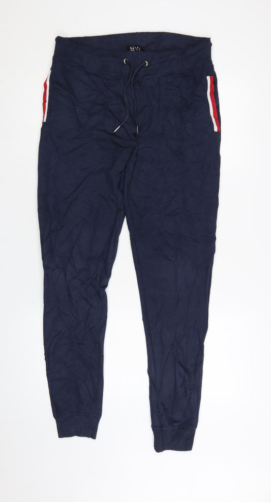 boohooMAN Men's Blue Jogger Trousers L Regular Fit Elastic Waist