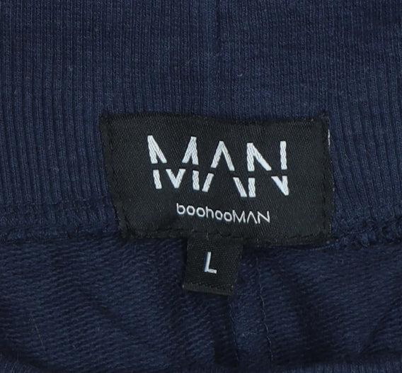 boohooMAN Men's Blue Jogger Trousers L Regular Fit Elastic Waist