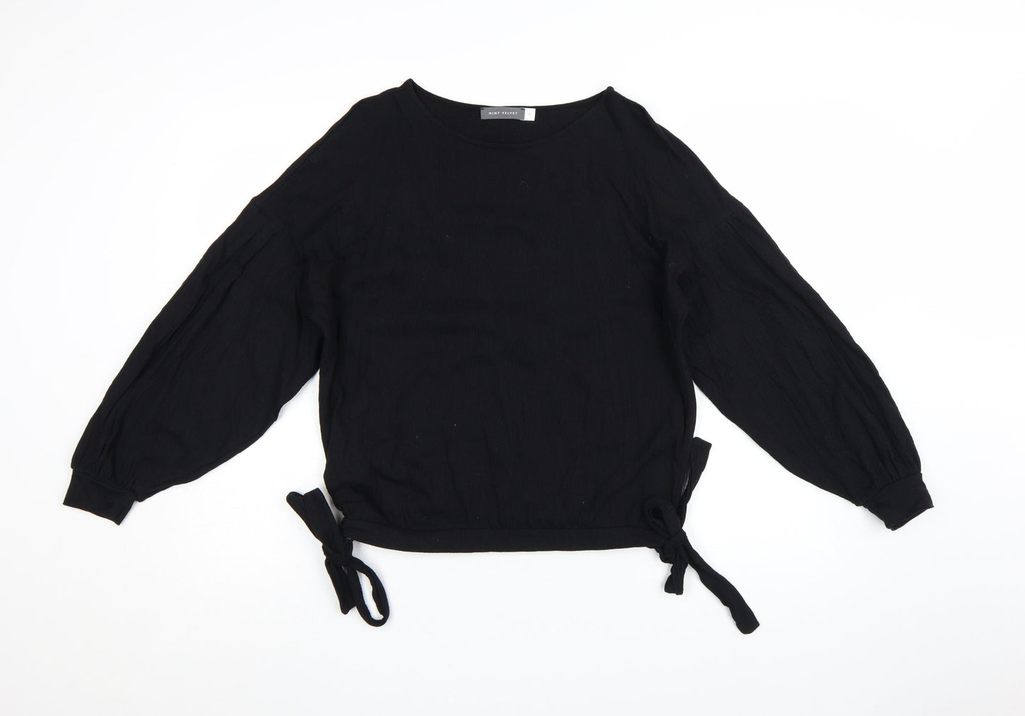 Mint Velvet Womens Black Long Sleeve Tie Hem Blouse Size M