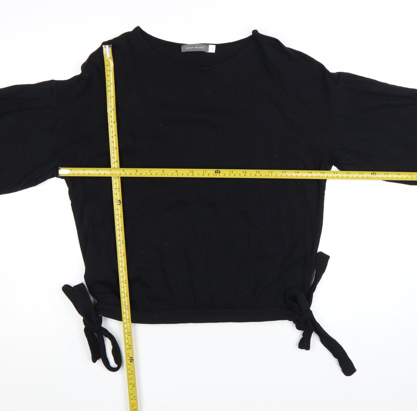 Mint Velvet Womens Black Long Sleeve Tie Hem Blouse Size M