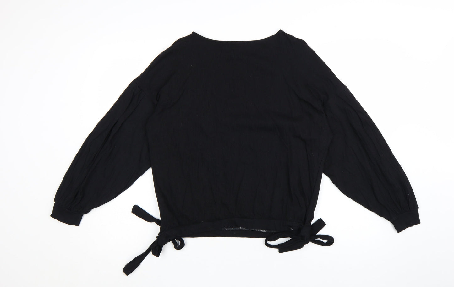 Mint Velvet Womens Black Long Sleeve Tie Hem Blouse Size M