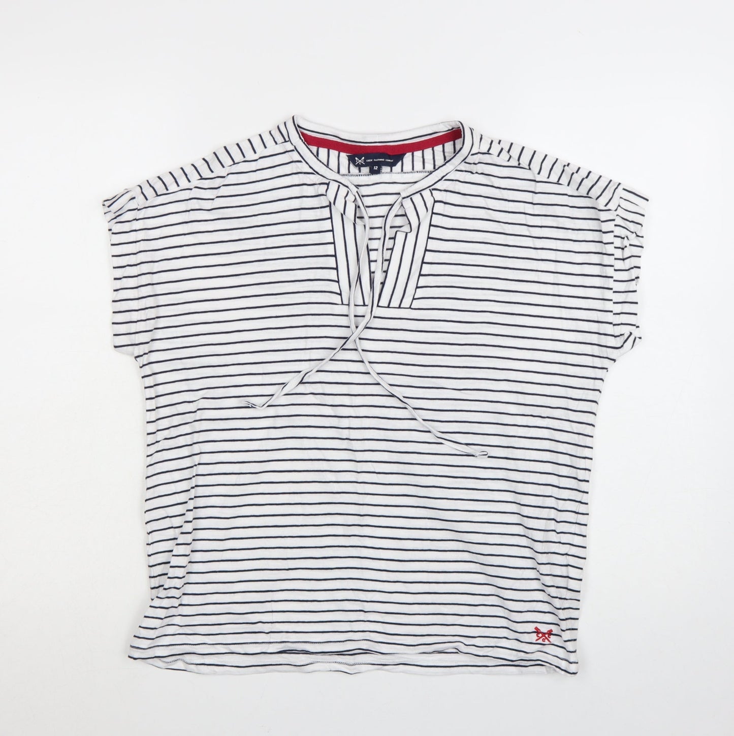 Crew Clothing Women's White Striped Jersey T-Shirt Size 12