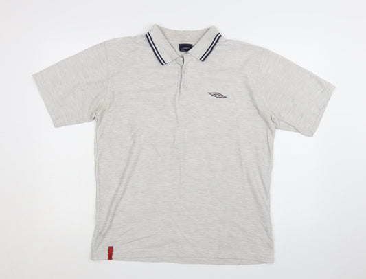 Umbro Men’s Grey Cotton Polo Shirt Size M Short Sleeve Casual