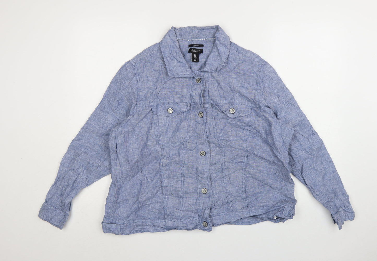 Jones & Co Women Blue Linen Basic Jacket Size 20 Lightweight