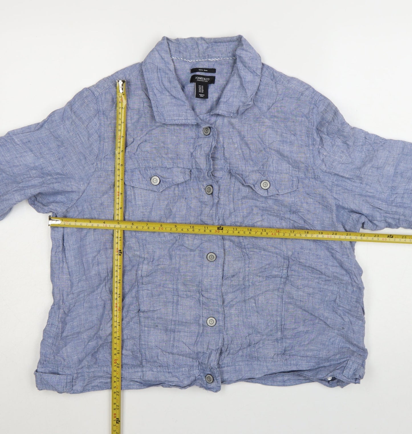 Jones & Co Women Blue Linen Basic Jacket Size 20 Lightweight