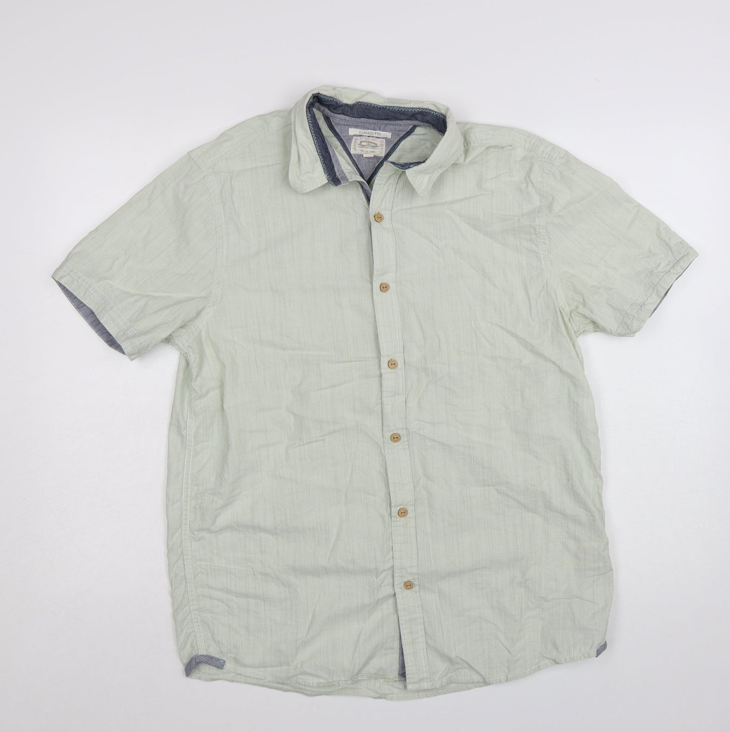 White Stuff Men's Sea Green Classic Fit Cotton Short Sleeve Shirt M