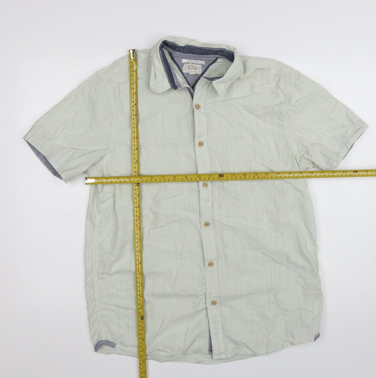 White Stuff Men's Sea Green Classic Fit Cotton Short Sleeve Shirt M