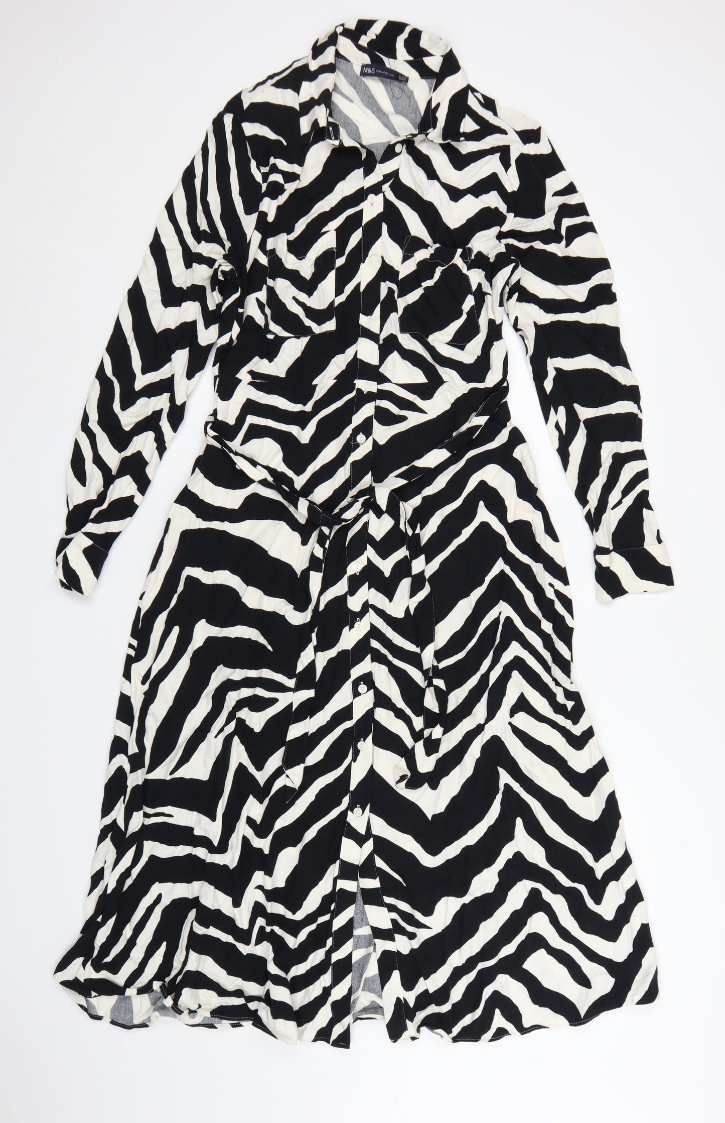 Marks and Spencer Women’s Black Zebra Print Viscose Shirt Dress Size 12