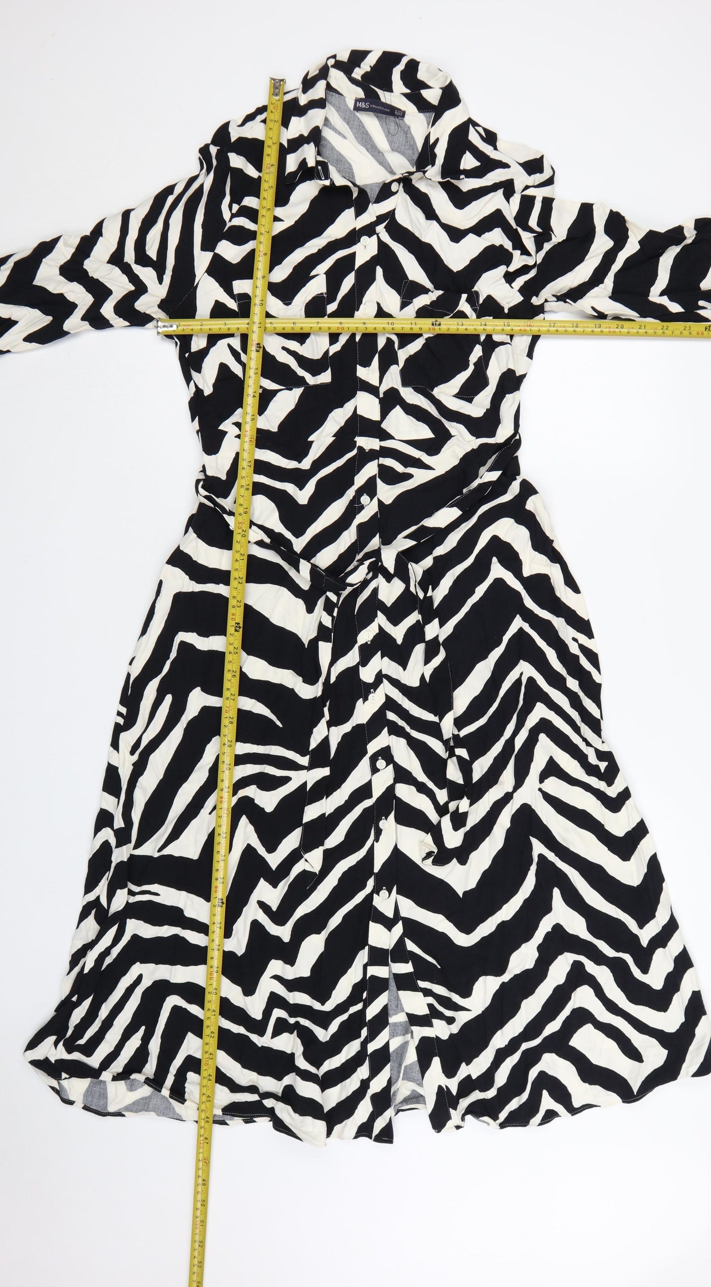 Marks and Spencer Women’s Black Zebra Print Viscose Shirt Dress Size 12