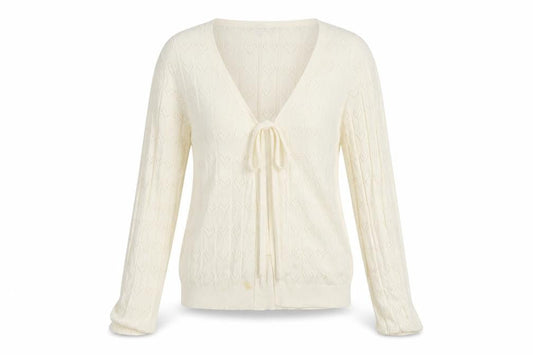 Front view of Nobody’s Child Women’s Ivory Knit Tie Cardigan, size UK 10