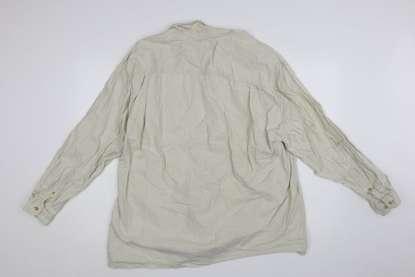 RPS Men's Beige Linen Long Sleeve Button-Up Shirt Size L