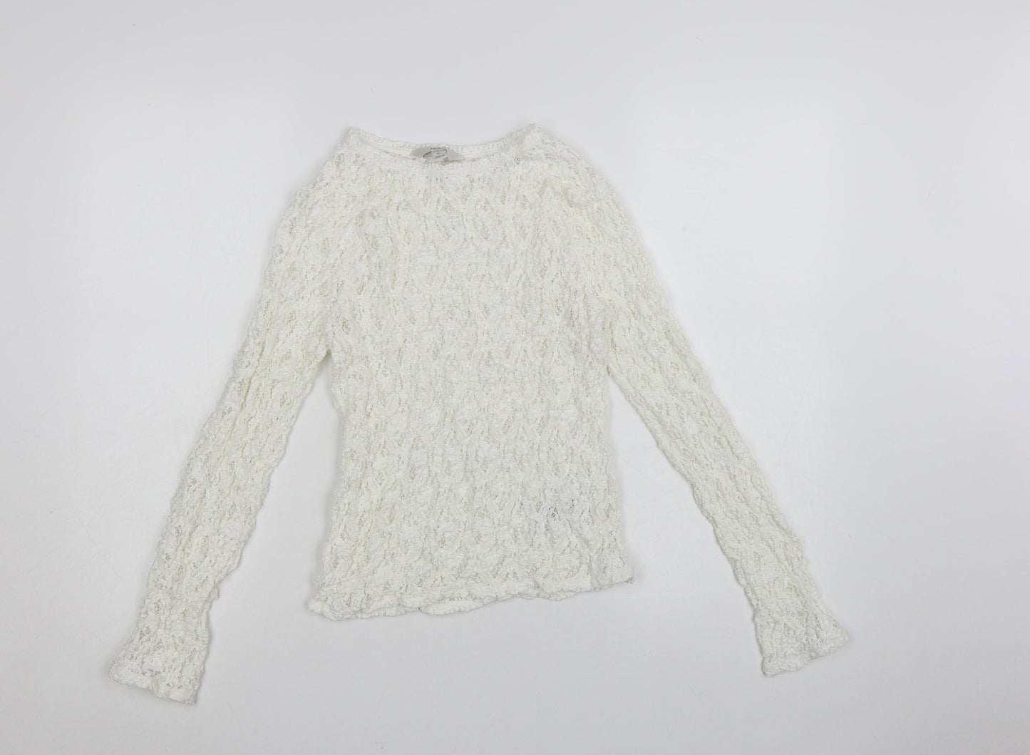 Marks and Spencer Women's White Long Sleeve Lace Cotton Blend Top Size 8
