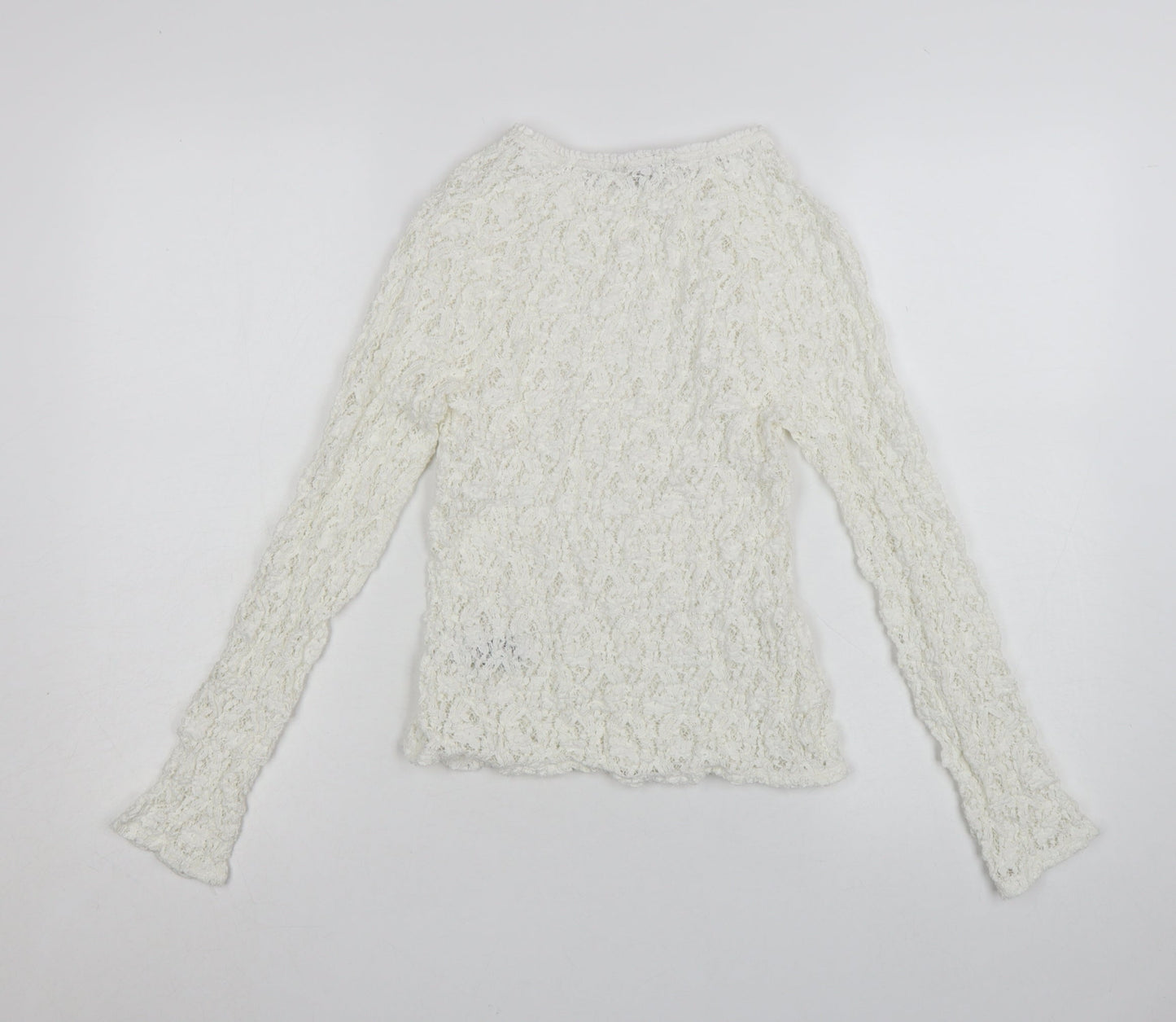 Marks and Spencer Women's White Long Sleeve Lace Cotton Blend Top Size 8