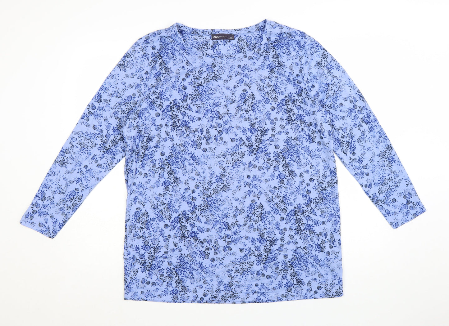 Marks and Spencer Women's Blue Floral Long Sleeve Polyester Top Size 16