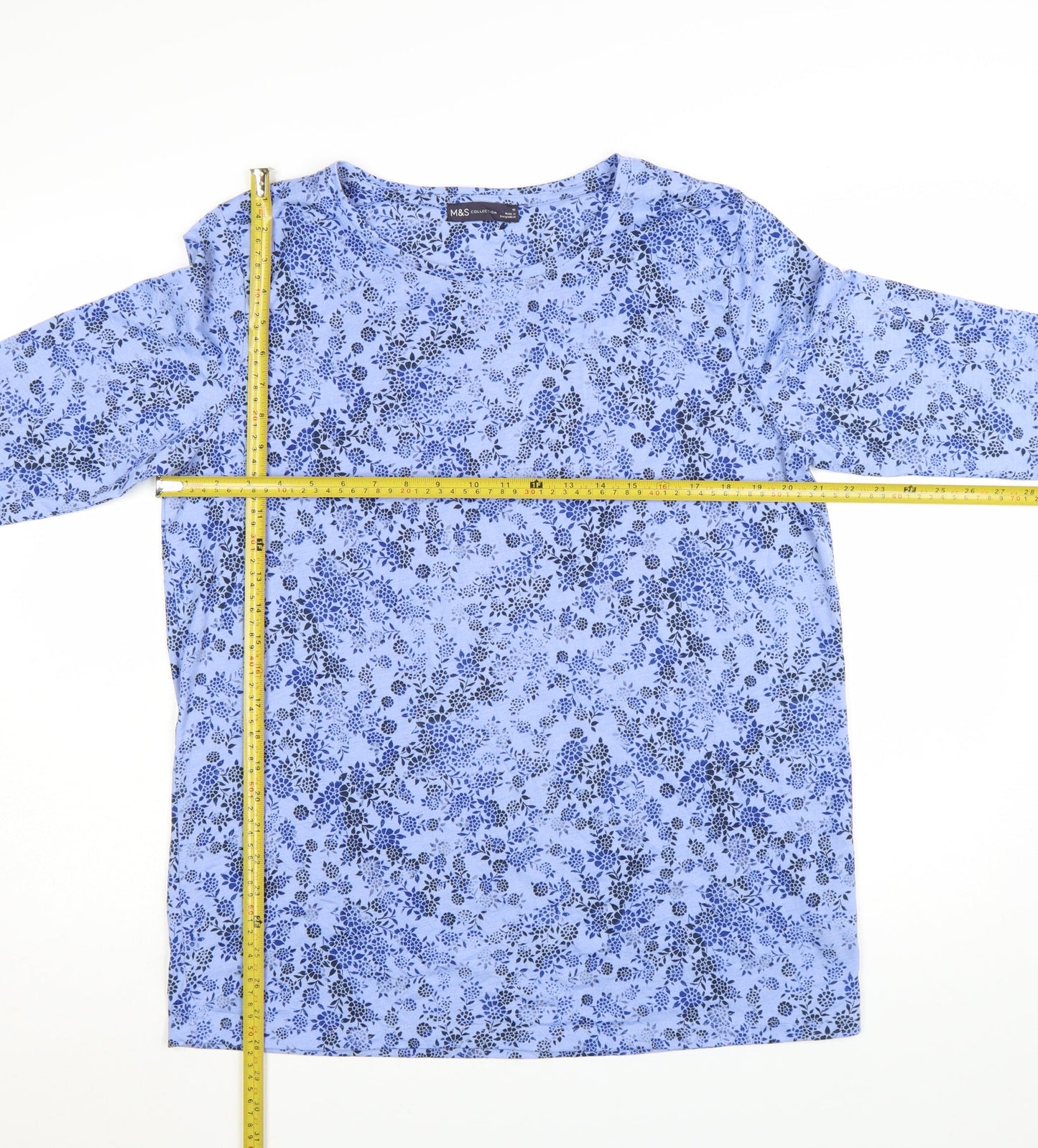 Marks and Spencer Women's Blue Floral Long Sleeve Polyester Top Size 16