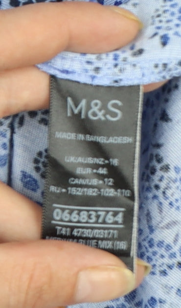 Marks and Spencer Women's Blue Floral Long Sleeve Polyester Top Size 16