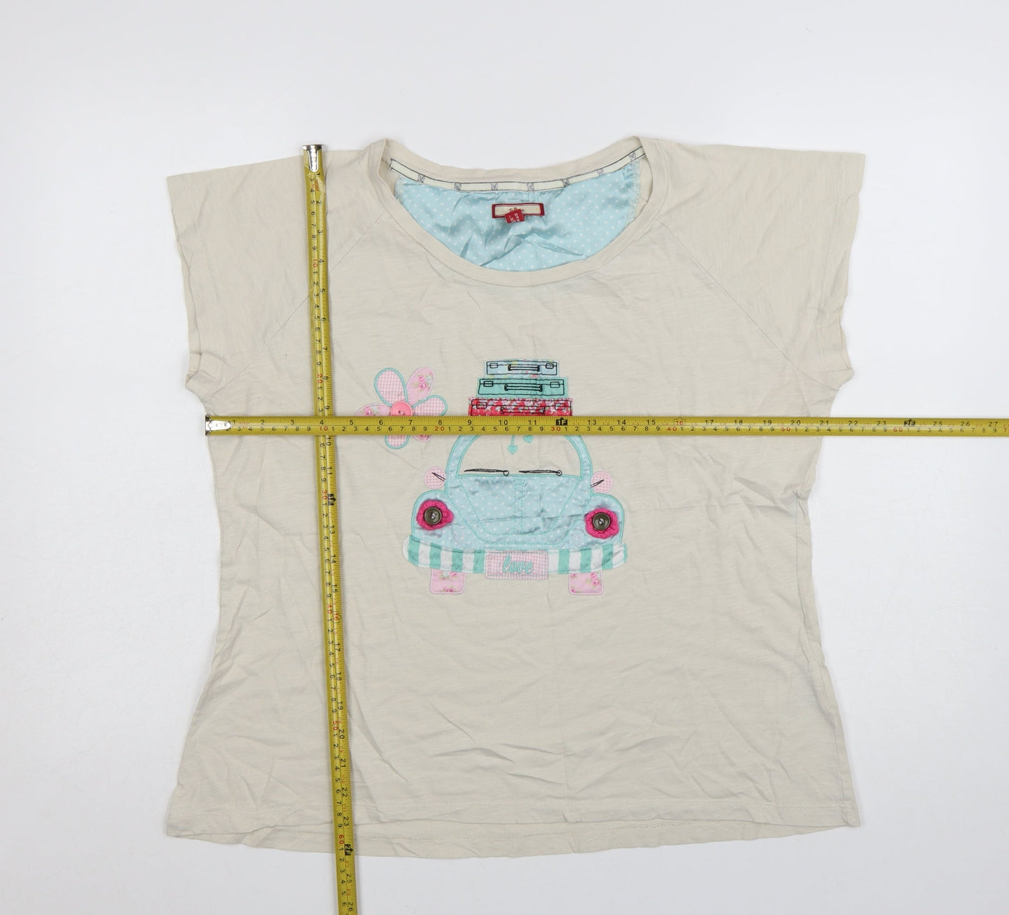 Joe Browns Womens Beige Embroidered Car T-Shirt Size 18 Cotton