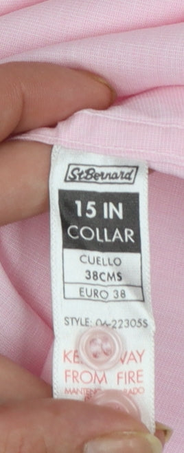 St. Bernard Men's Pink Short Sleeve Button-Up Cotton Shirt 15in Collar