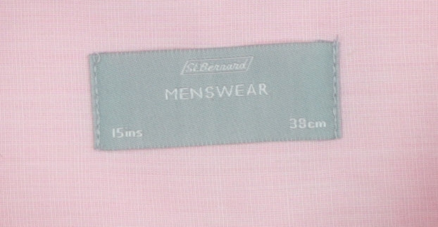 St. Bernard Men's Pink Short Sleeve Button-Up Cotton Shirt 15in Collar
