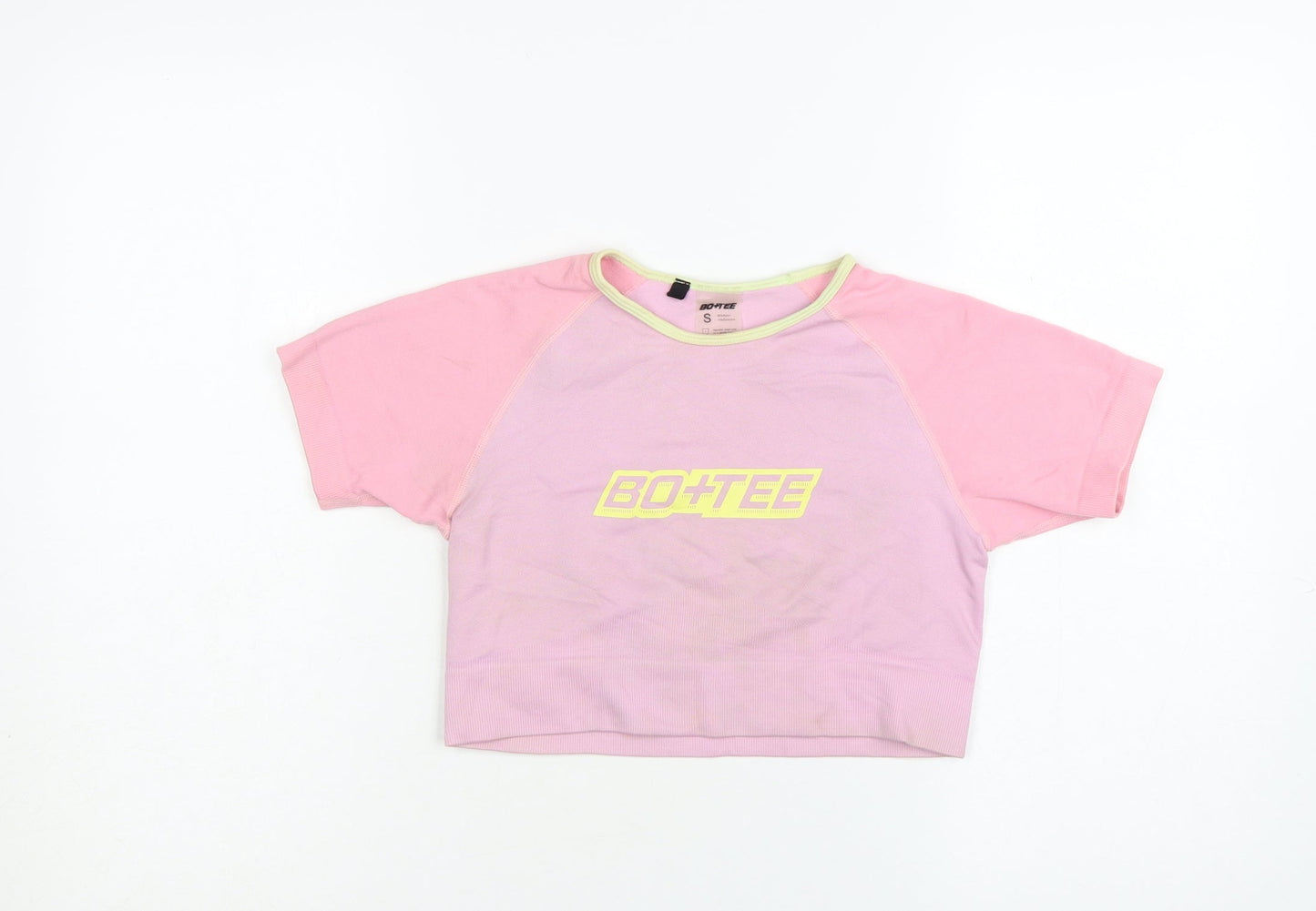 Bo+Tee Womens Pink Cropped Activewear T-Shirt Size S