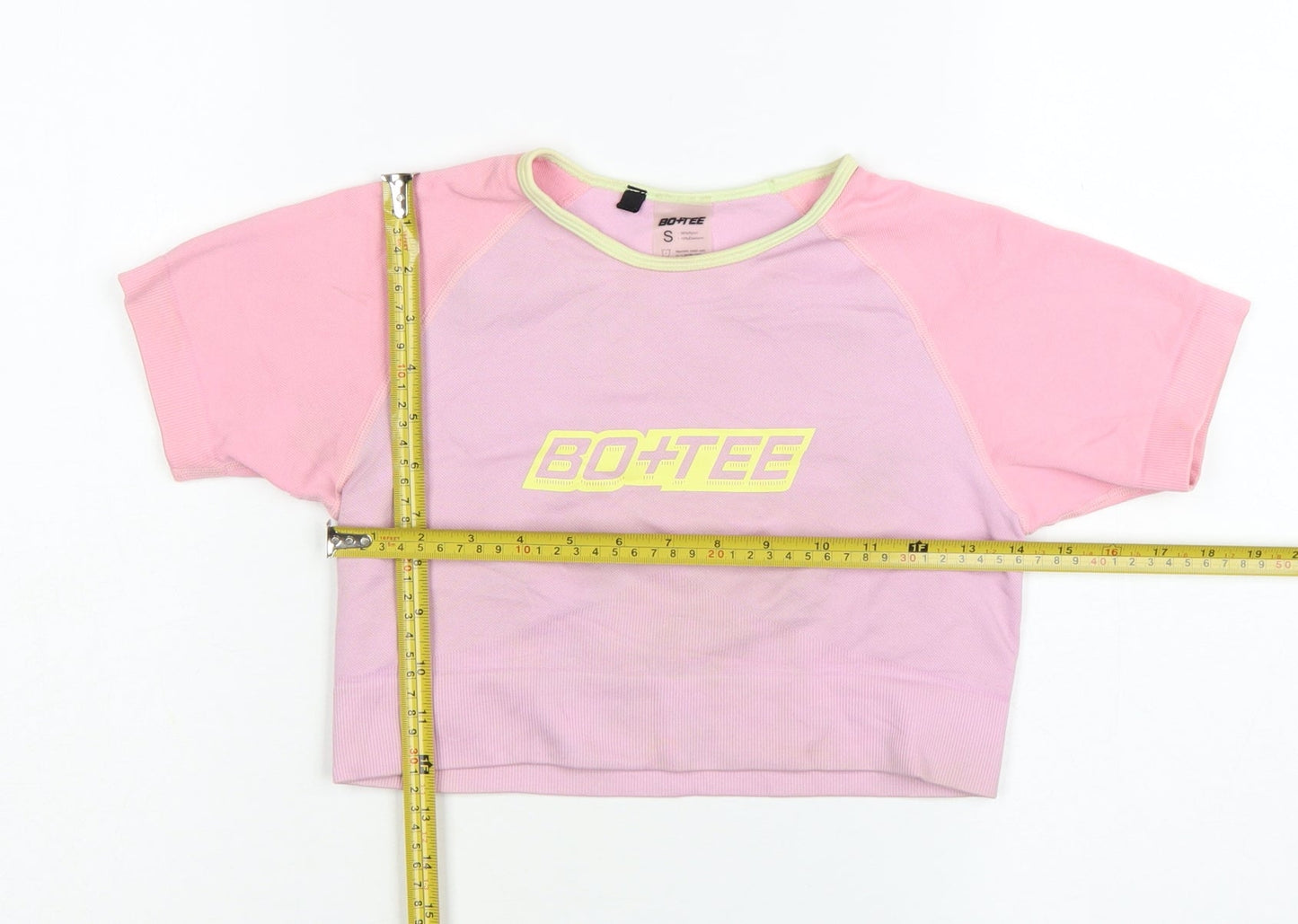 Bo+Tee Womens Pink Cropped Activewear T-Shirt Size S
